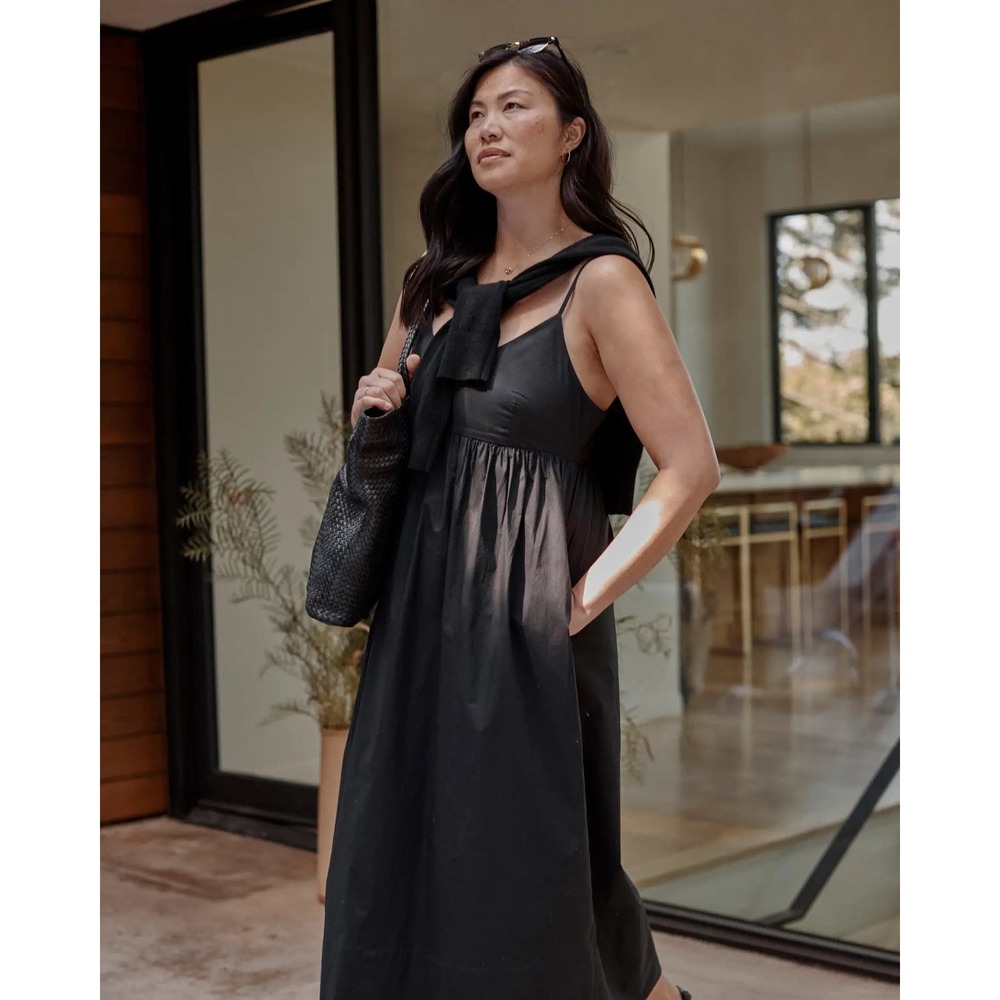 QUINCE Black 100% Organic Cotton Poplin Sleeveless Maxi Dress NWT Size XS - Picture 3 of 13